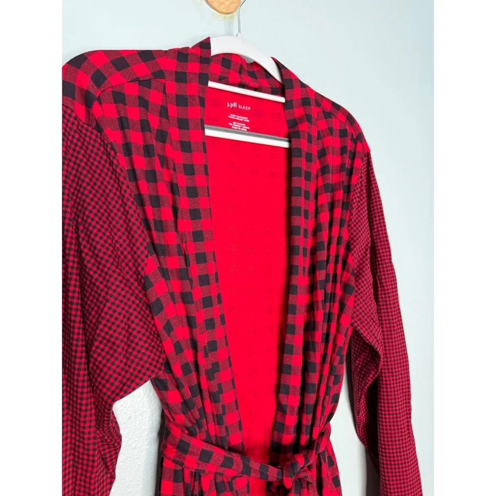 J.Jill Sleep Ultrasoft patch pocket robe in red buffalo plaid comfort lounge